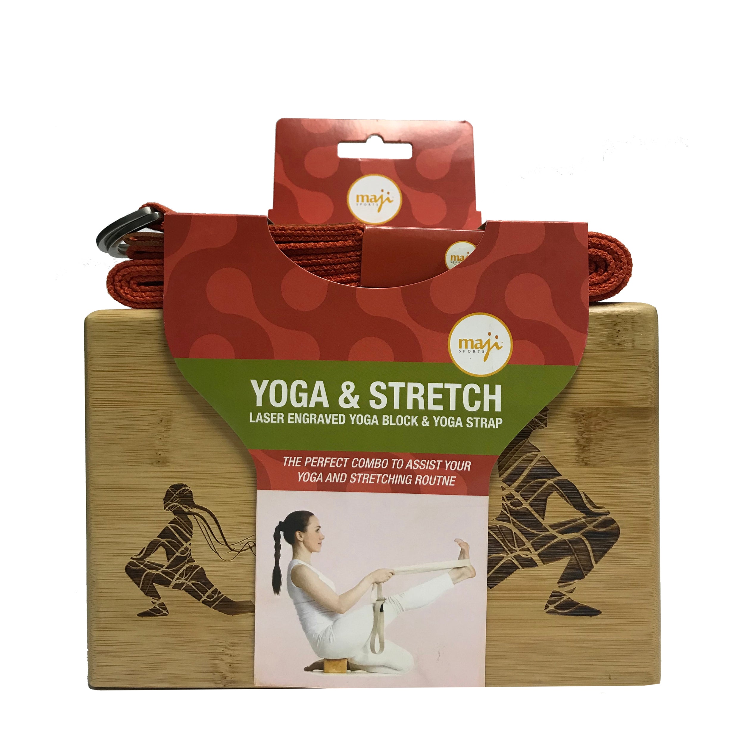 Laser Engraved Bamboo Block and Yoga Strap Combo, showcasing eco-friendly materials and elegant designs for yoga practice.