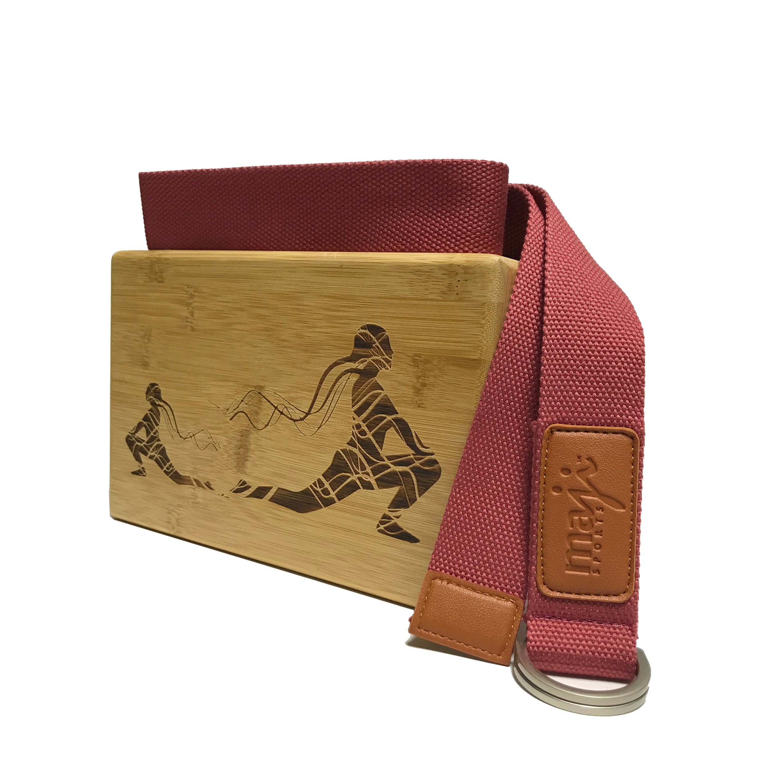 Laser Engraved Bamboo Block and Yoga Strap Combo, showcasing eco-friendly materials and elegant designs for yoga practice.