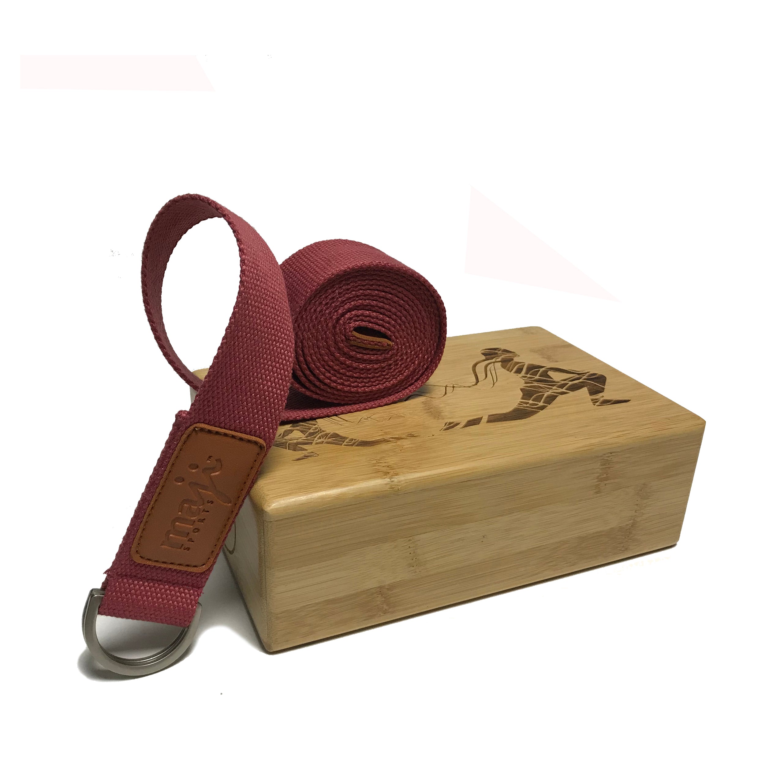 Laser Engraved Bamboo Block and Yoga Strap Combo, showcasing eco-friendly materials and elegant designs for yoga practice.