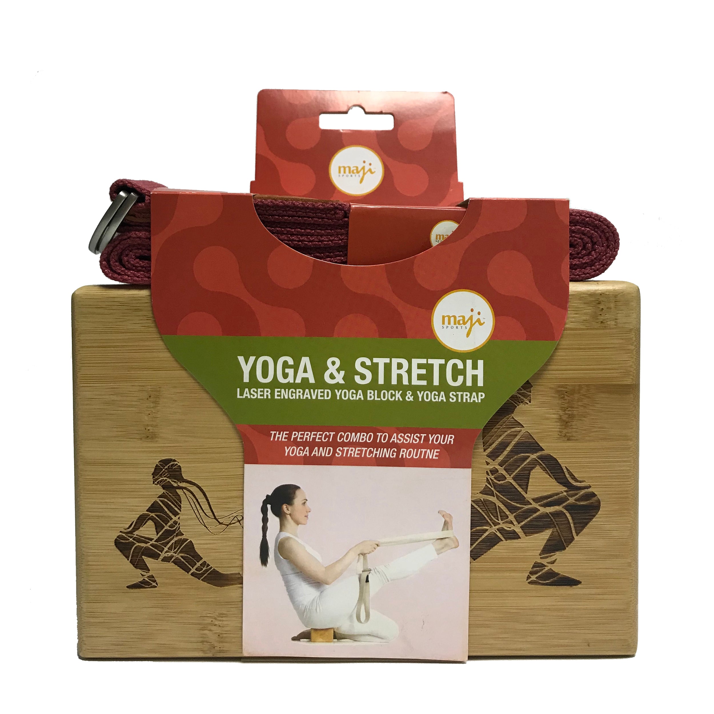 Laser Engraved Bamboo Block and Yoga Strap Combo, showcasing eco-friendly materials and elegant designs for yoga practice.