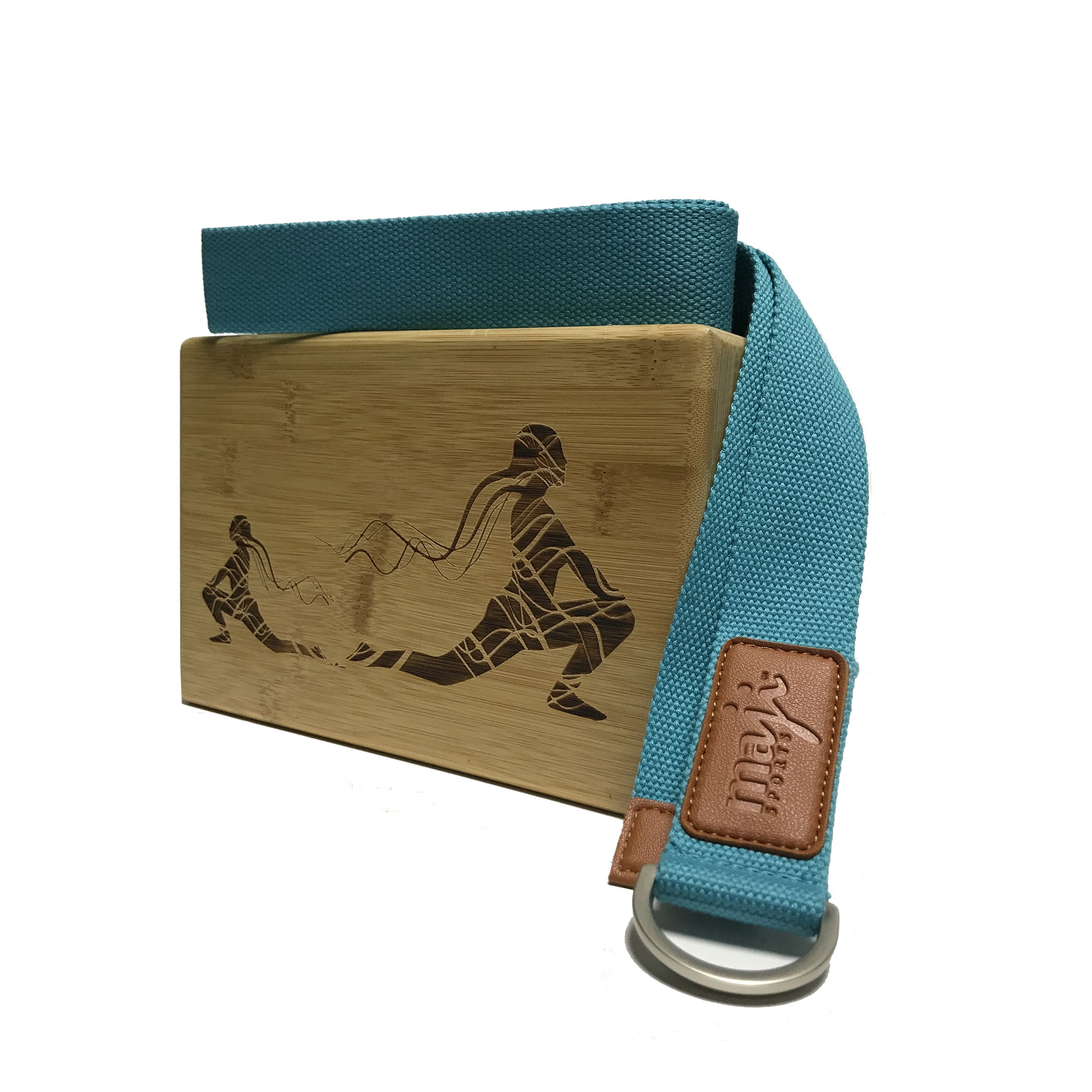 Laser Engraved Bamboo Block and Yoga Strap Combo, showcasing eco-friendly materials and elegant designs for yoga practice.