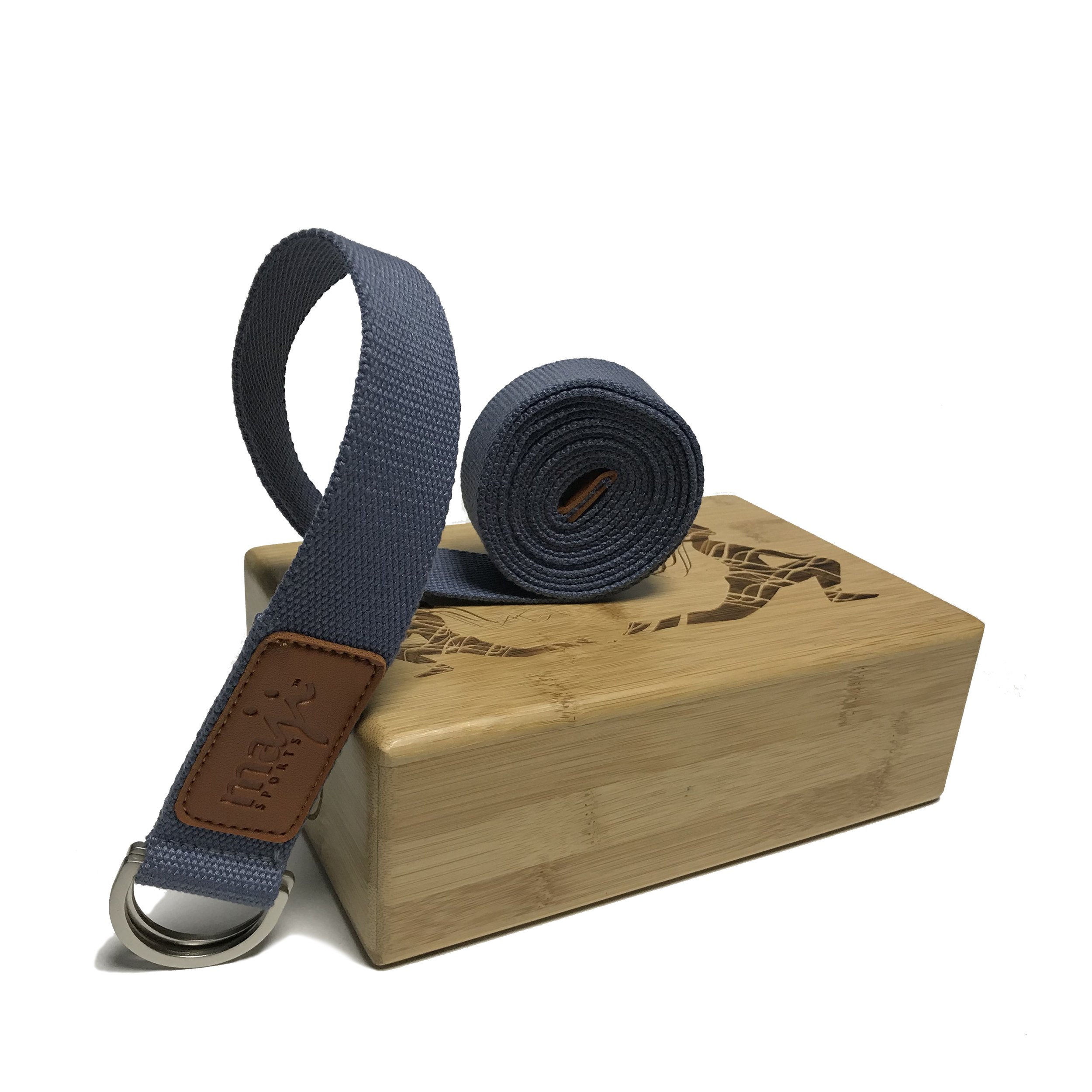 Laser Engraved Bamboo Block and Yoga Strap Combo, showcasing eco-friendly materials and elegant designs for yoga practice.