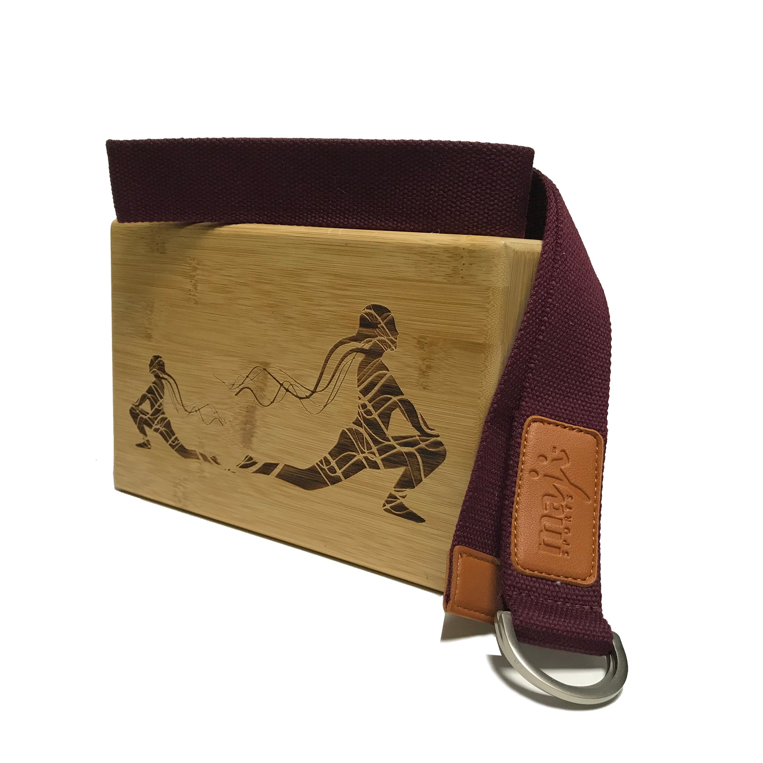 Laser Engraved Bamboo Block and Yoga Strap Combo, showcasing eco-friendly materials and elegant designs for yoga practice.