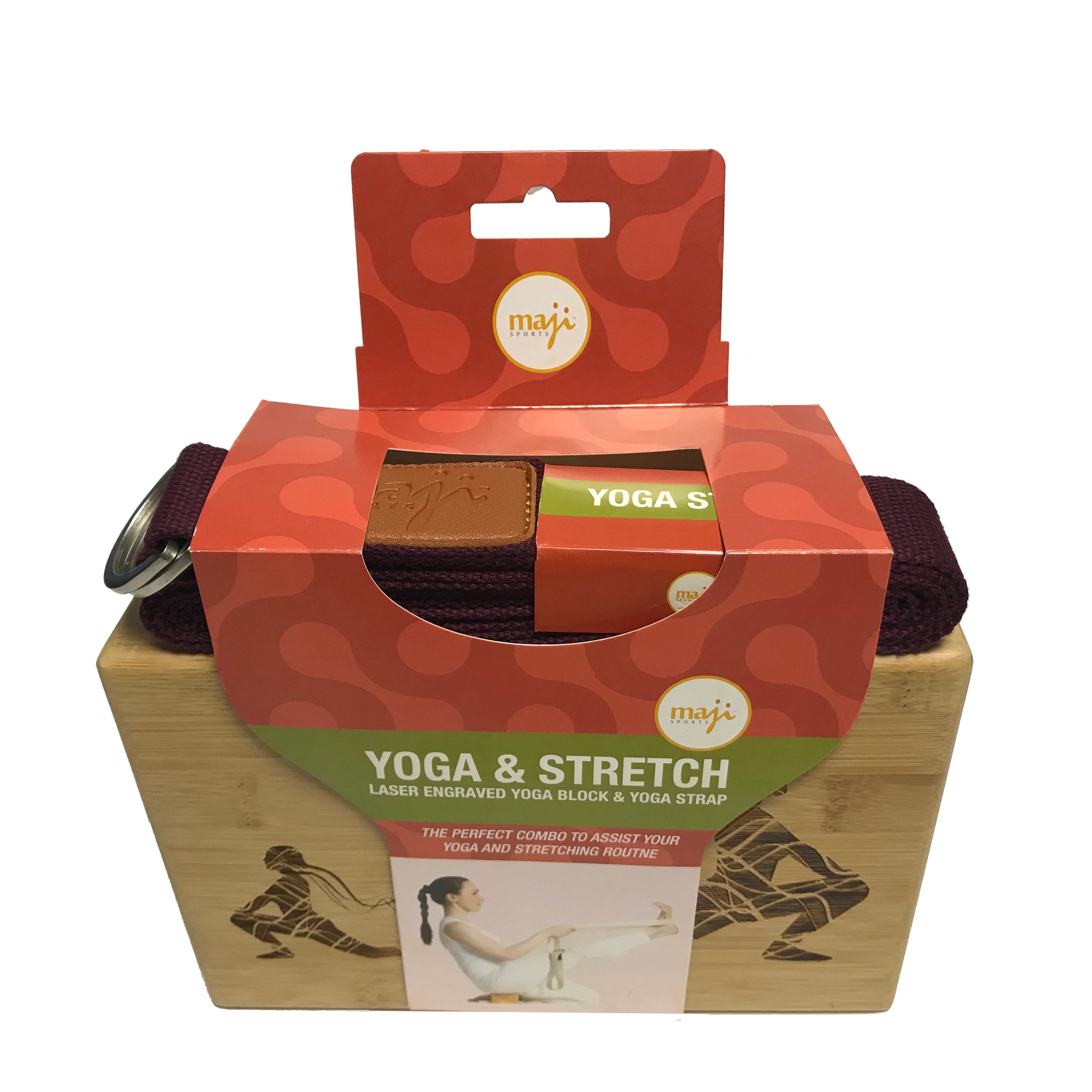 Laser Engraved Bamboo Block and Yoga Strap Combo, showcasing eco-friendly materials and elegant designs for yoga practice.