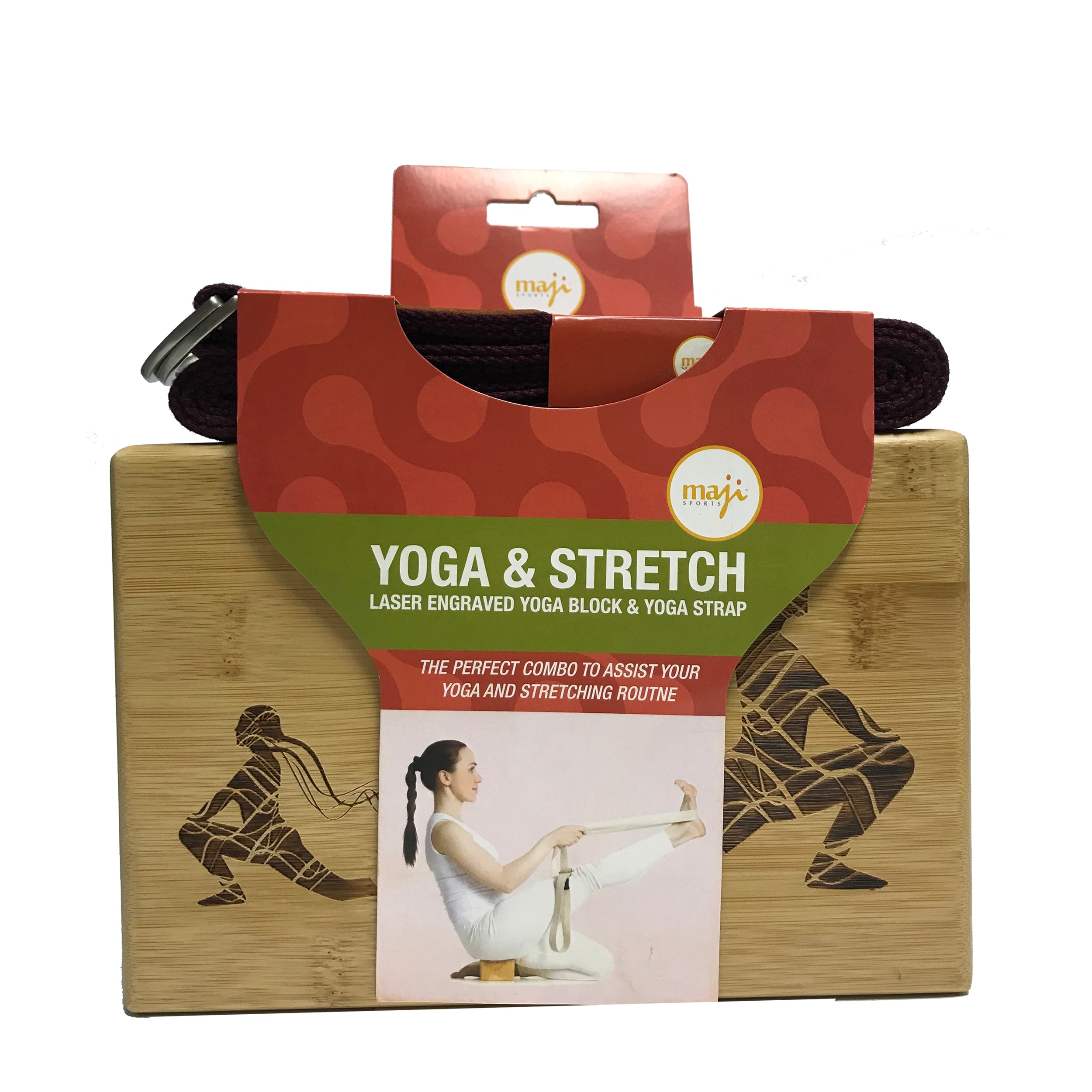 Laser Engraved Bamboo Block and Yoga Strap Combo, showcasing eco-friendly materials and elegant designs for yoga practice.