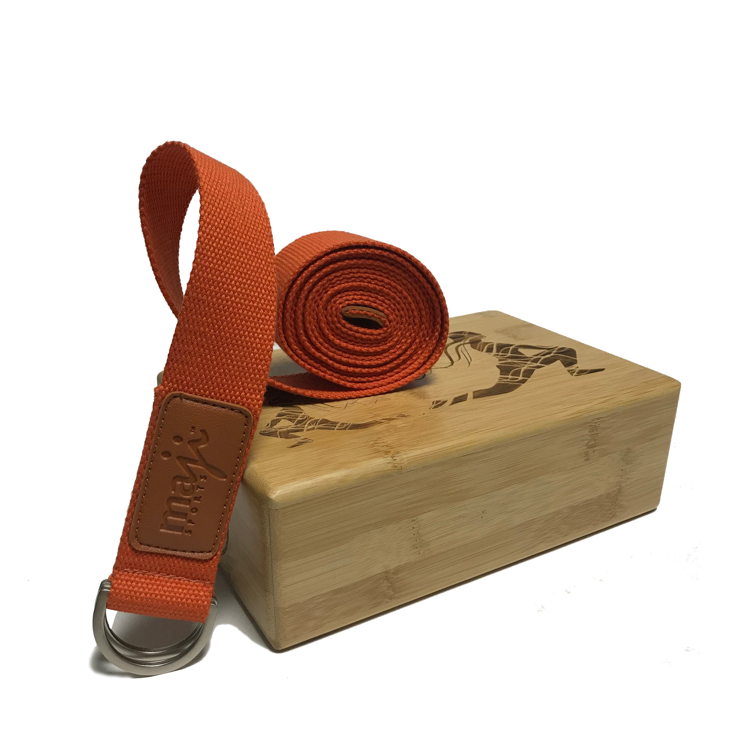 Laser Engraved Bamboo Block and Yoga Strap Combo, showcasing eco-friendly materials and elegant designs for yoga practice.