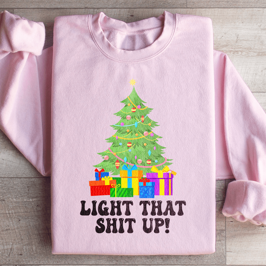 Cozy Light That Up Christmas Tree hoodie featuring a vibrant Christmas tree design, perfect for holiday celebrations.