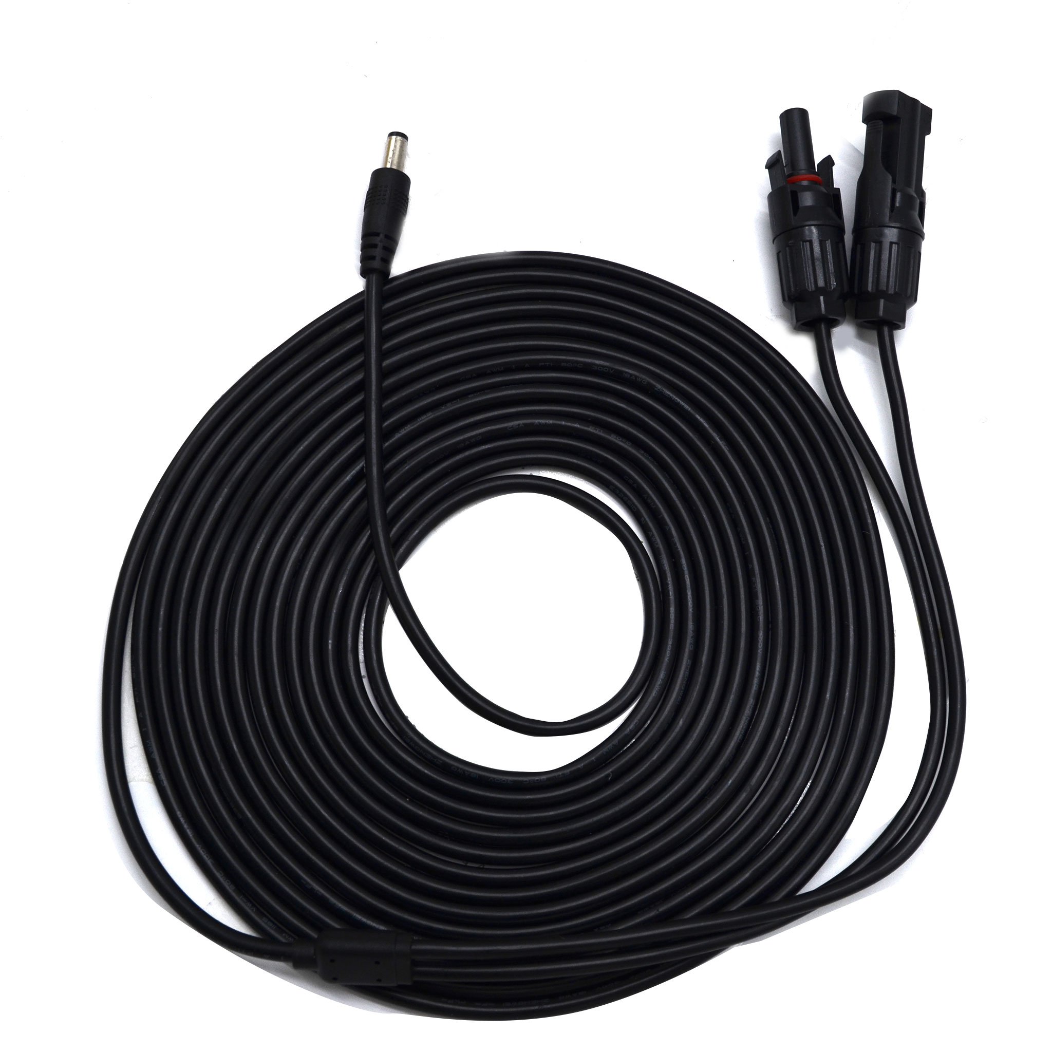 LionCooler PV Solar Panel Cable, 5.5mm x 2.1mm, 20 ft long with connectors for solar charging.