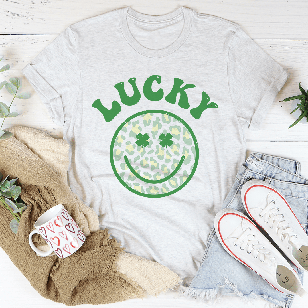 Lucky Smiley T-Shirt made from soft ring-spun cotton, featuring double stitching for durability and a cheerful smiley design.