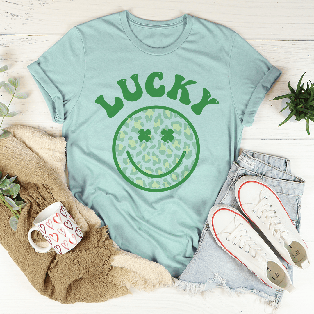 Lucky Smiley T-Shirt made from soft ring-spun cotton, featuring double stitching for durability and a cheerful smiley design.