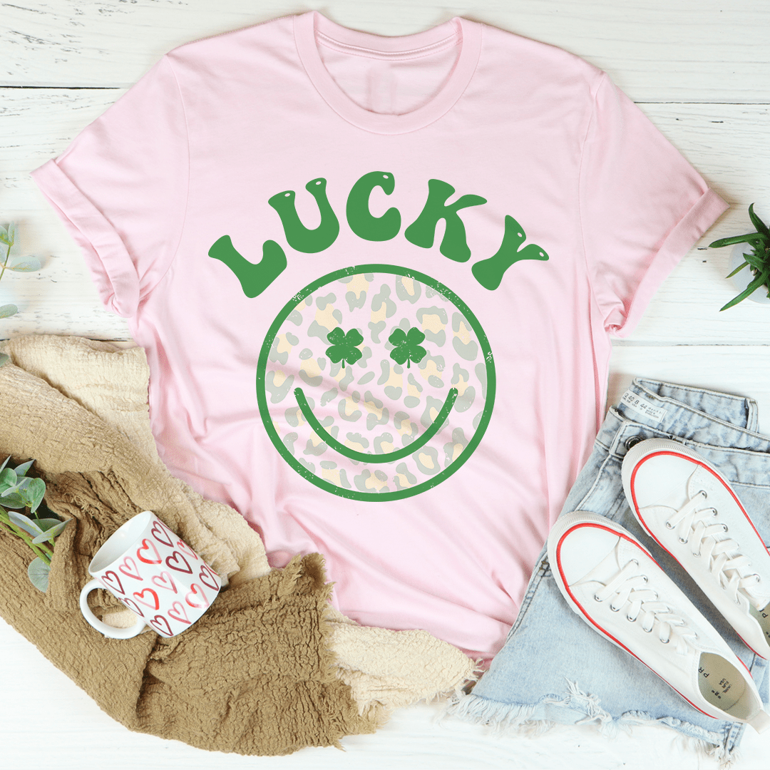 Lucky Smiley T-Shirt made from soft ring-spun cotton, featuring double stitching for durability and a cheerful smiley design.