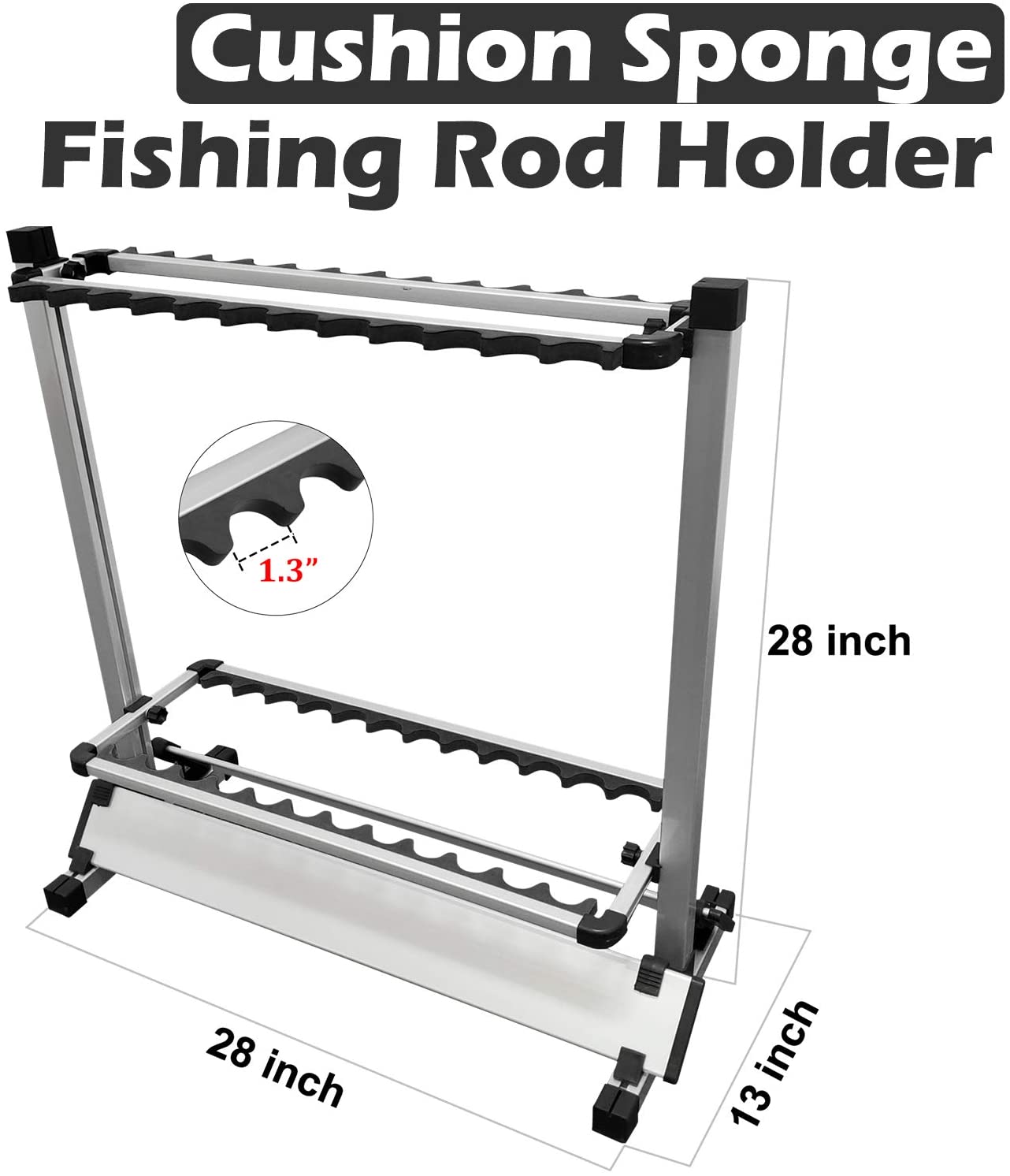 LUXHMOX Fishing Rod Rack Holder designed to hold 24 fishing rods with reels attached, featuring a sturdy aluminum construction.