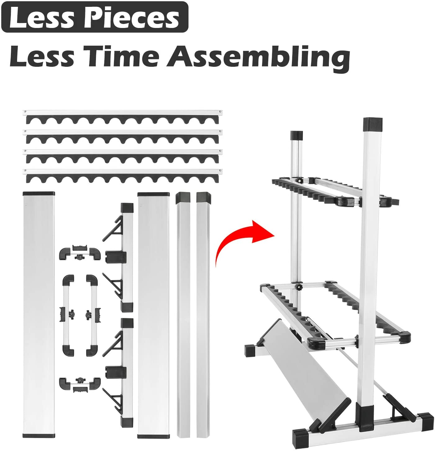 LUXHMOX Fishing Rod Rack Holder designed to hold 24 fishing rods with reels attached, featuring a sturdy aluminum construction.