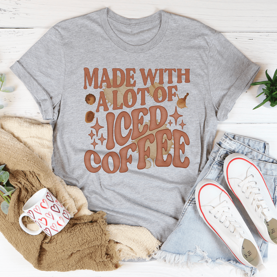 A stylish t-shirt featuring a fun iced coffee design, made from soft ring-spun cotton with durable stitching.