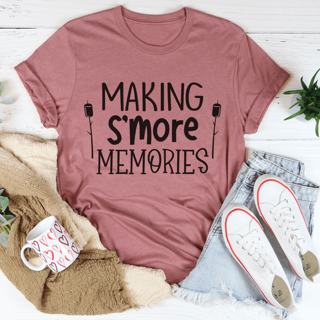 A soft, durable Making S'more Memories T-Shirt in a cozy setting, showcasing its vibrant design and comfortable fit.