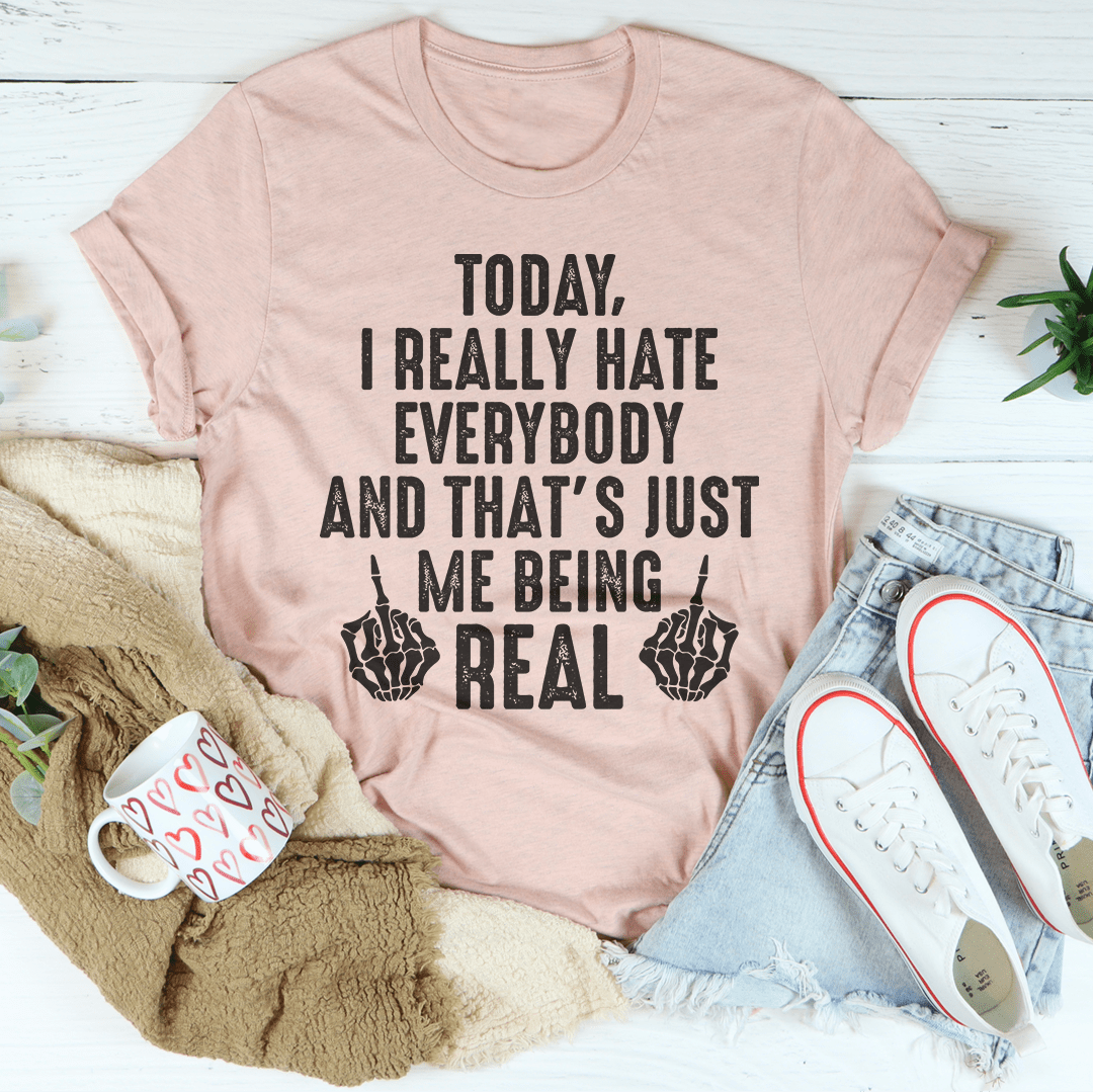 Me Being Real T-Shirt made from soft ring-spun cotton, featuring double stitching for durability, available in various sizes.