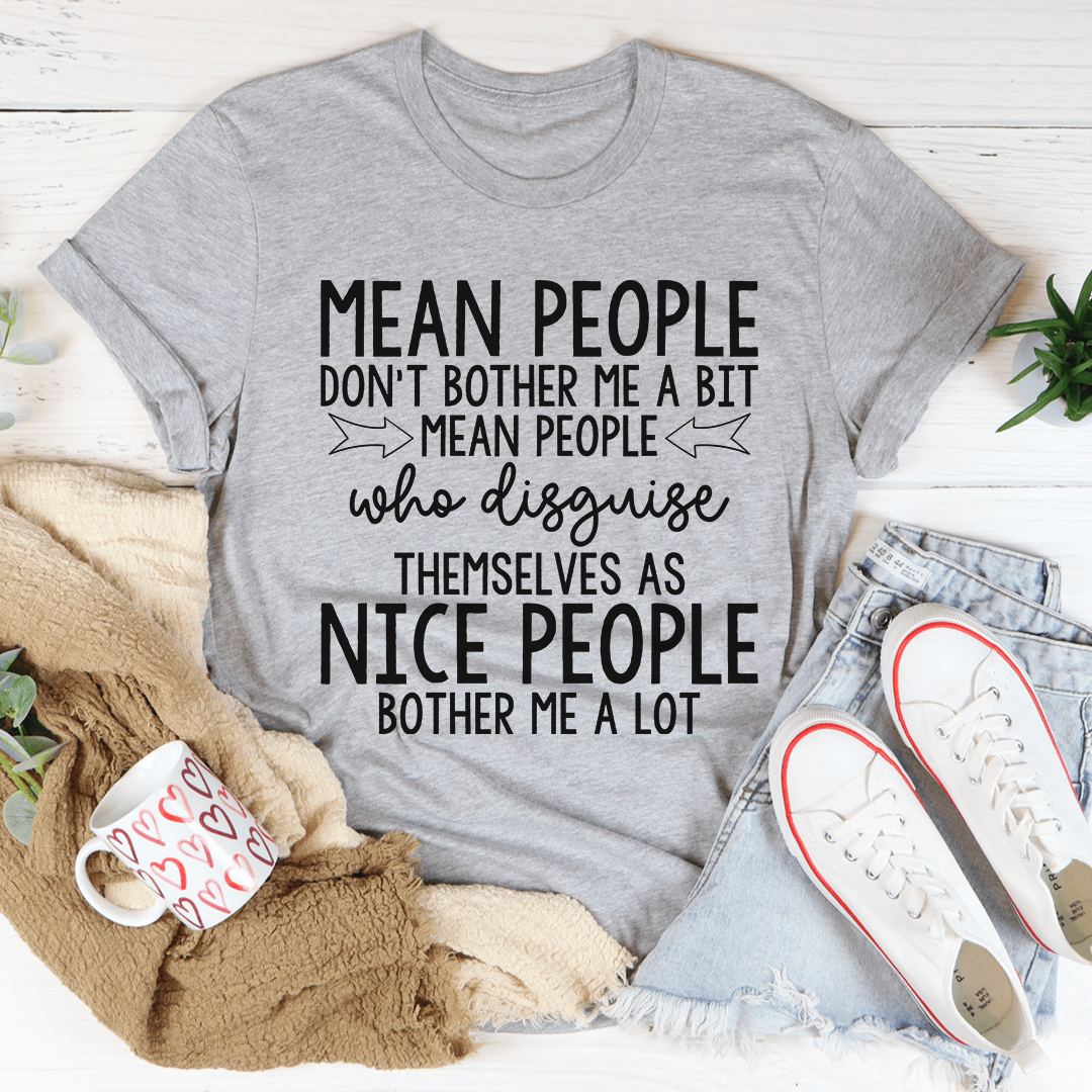 Mean People Tee featuring a stylish design in soft ring-spun cotton, showcasing durability and comfort.