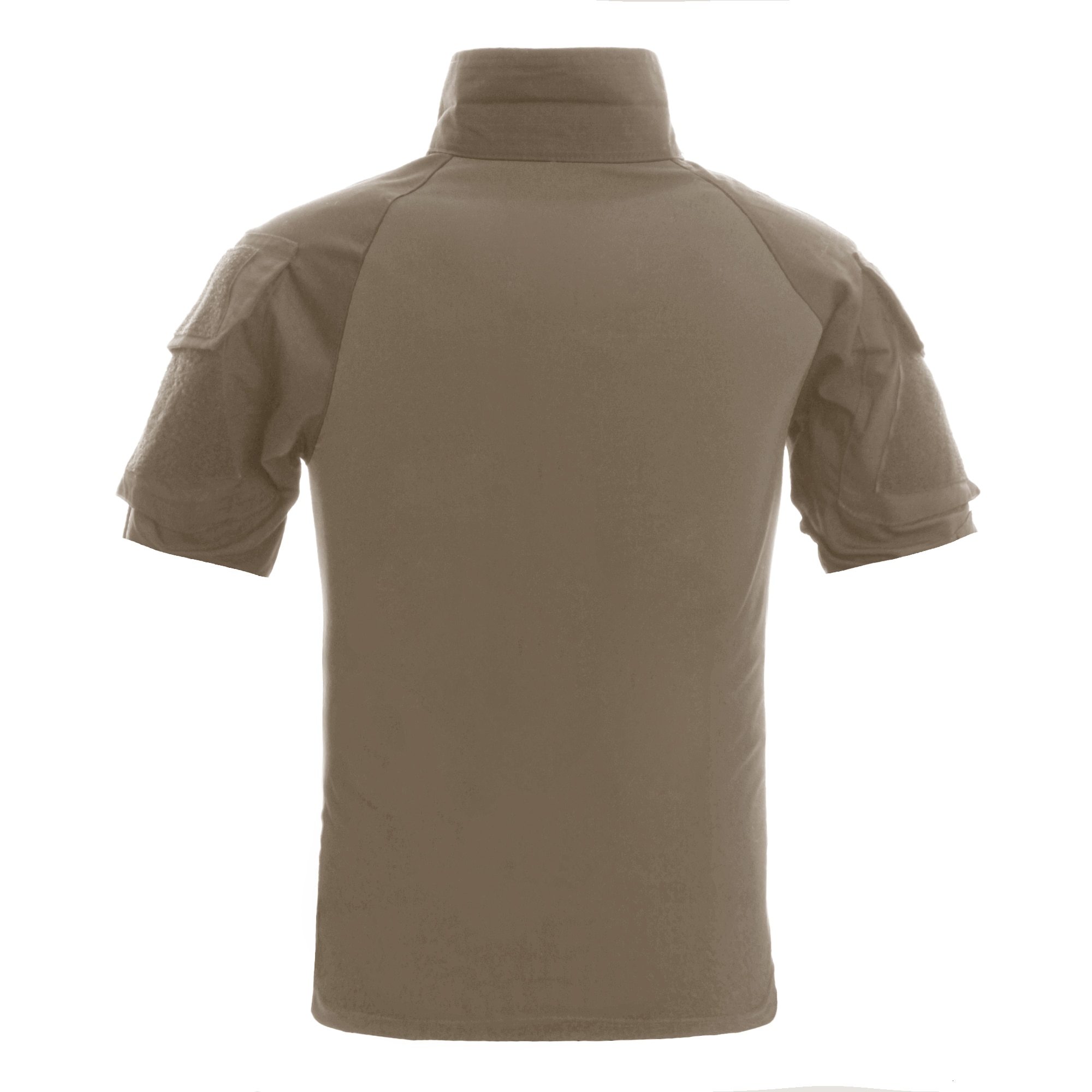 Men's camouflage tactical t-shirt featuring short sleeves and a turn-down collar, ideal for summer airsoft and military activities.