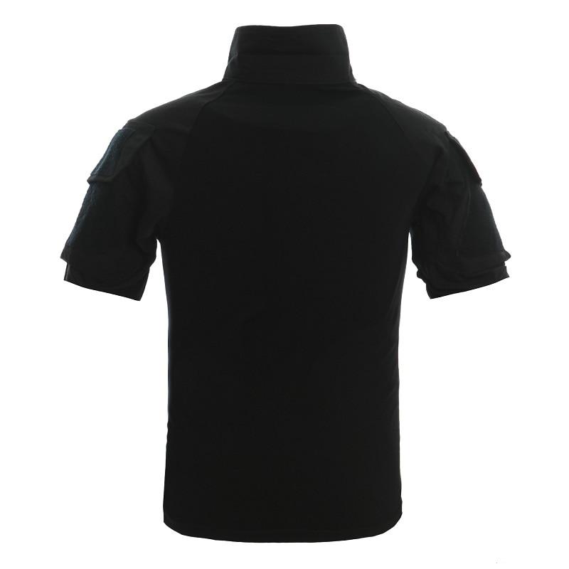 Men's camouflage tactical t-shirt featuring short sleeves and a turn-down collar, ideal for summer airsoft and military activities.