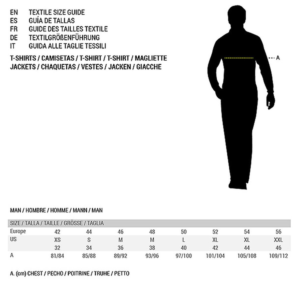 Textile size guide for men.