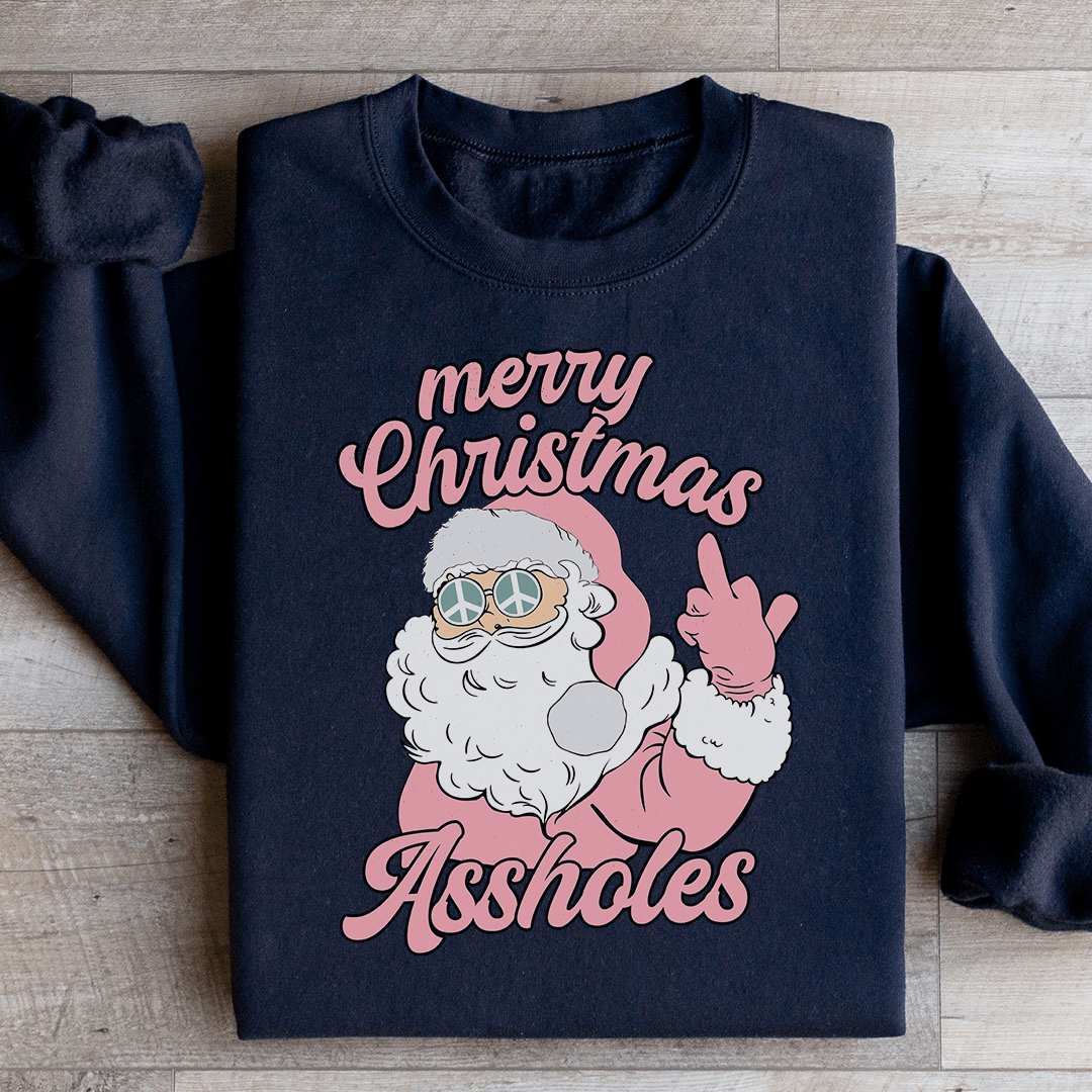 Merry Christmas A sholes sweatshirt featuring a cozy fleece lining and unique artistic design.