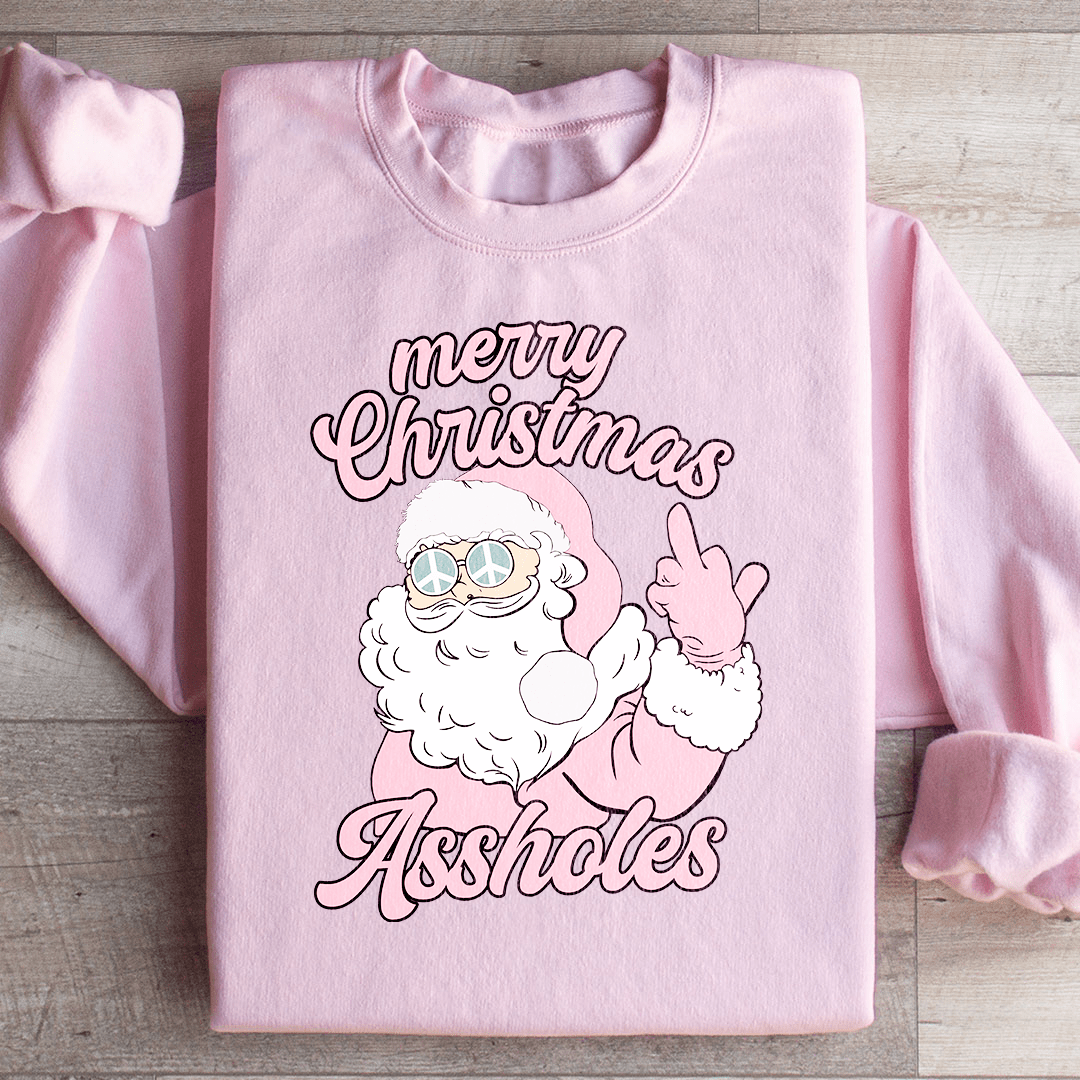 Merry Christmas A sholes sweatshirt featuring a cozy fleece lining and unique artistic design.