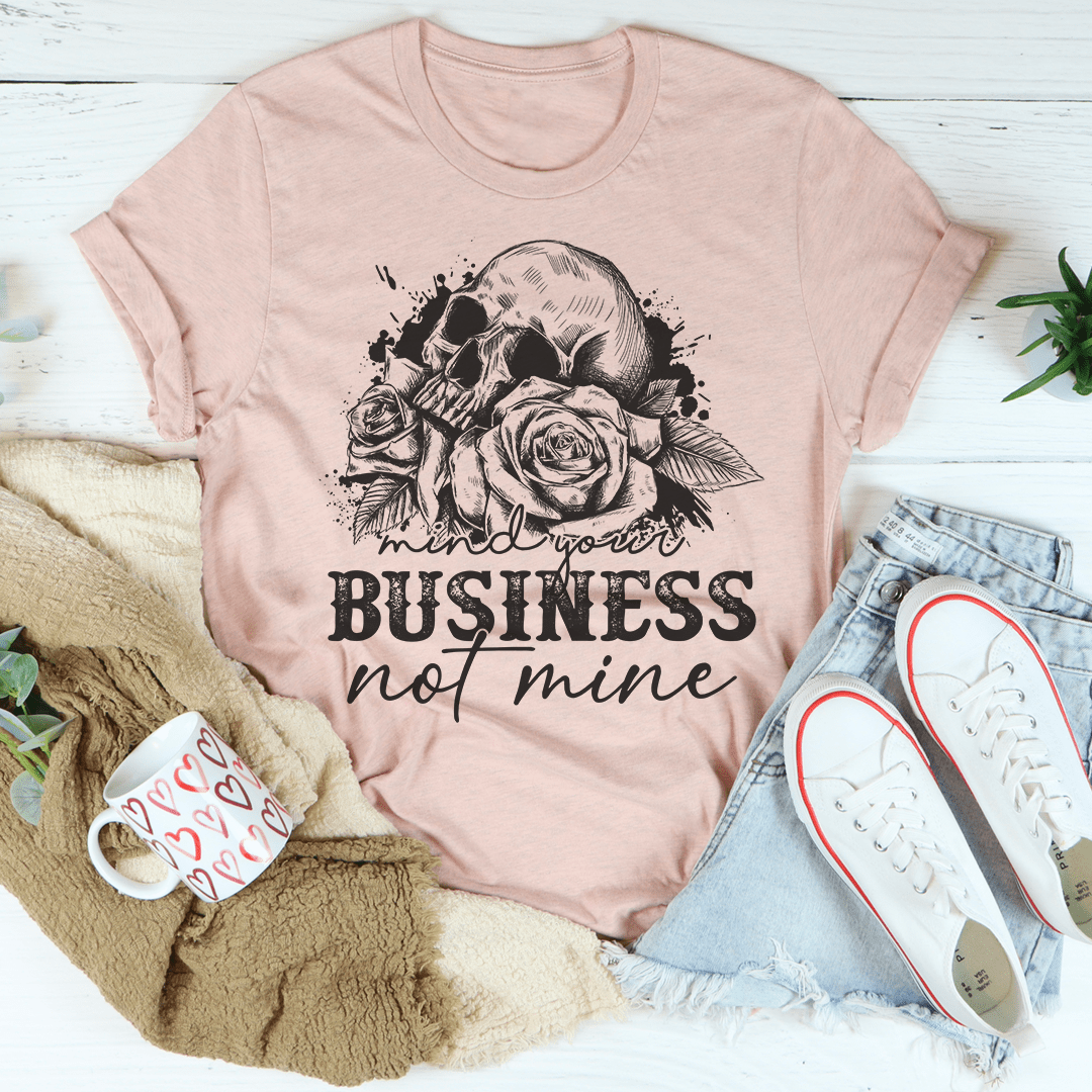 Mind Your Business Skull T-Shirt featuring a unique skull graphic, made from soft ring-spun cotton with durable stitching.