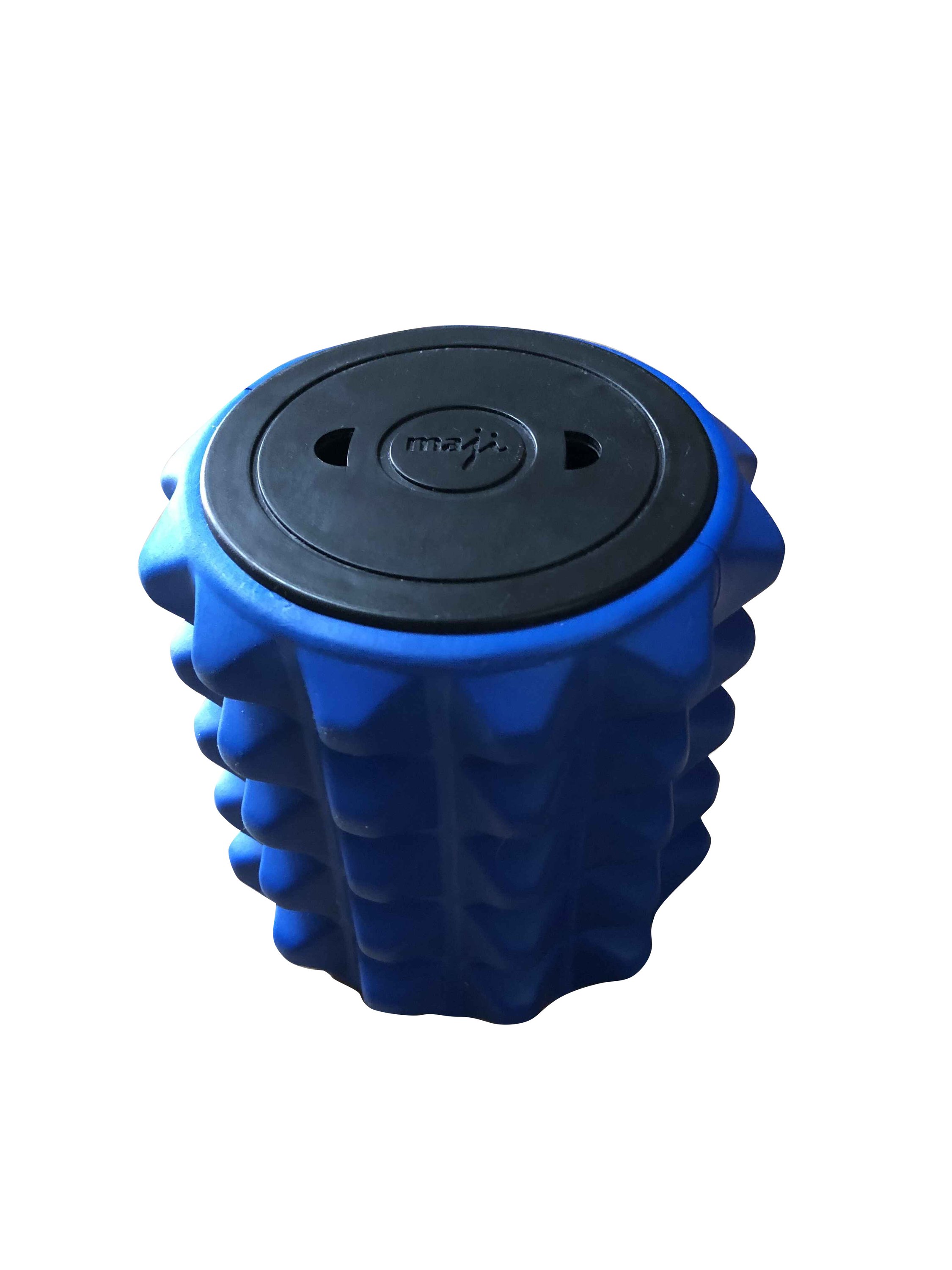 Mini Foam Roller made of eco-certified EVA foam with a dimpled surface for deep tissue massage, measuring 5.1” x 4.7”.