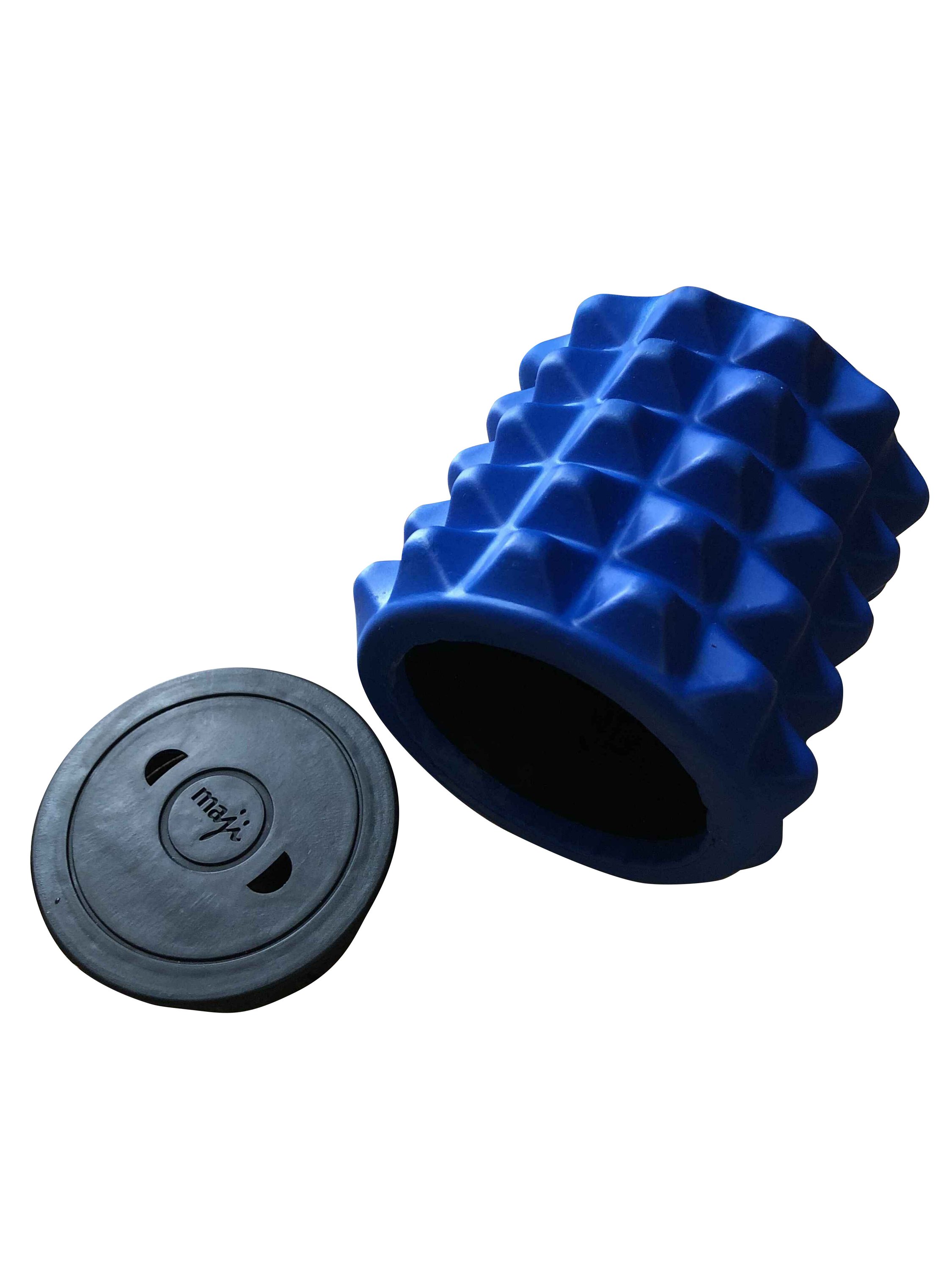 Mini Foam Roller made of eco-certified EVA foam with a dimpled surface for deep tissue massage, measuring 5.1” x 4.7”.