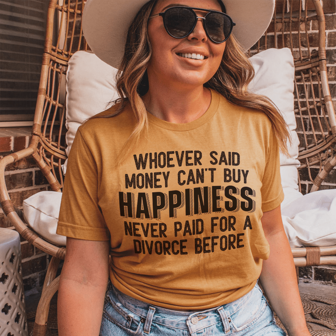 A stylish Money Can't Buy Happiness Tee made from soft ring-spun cotton, featuring durable double stitching and a unique design.