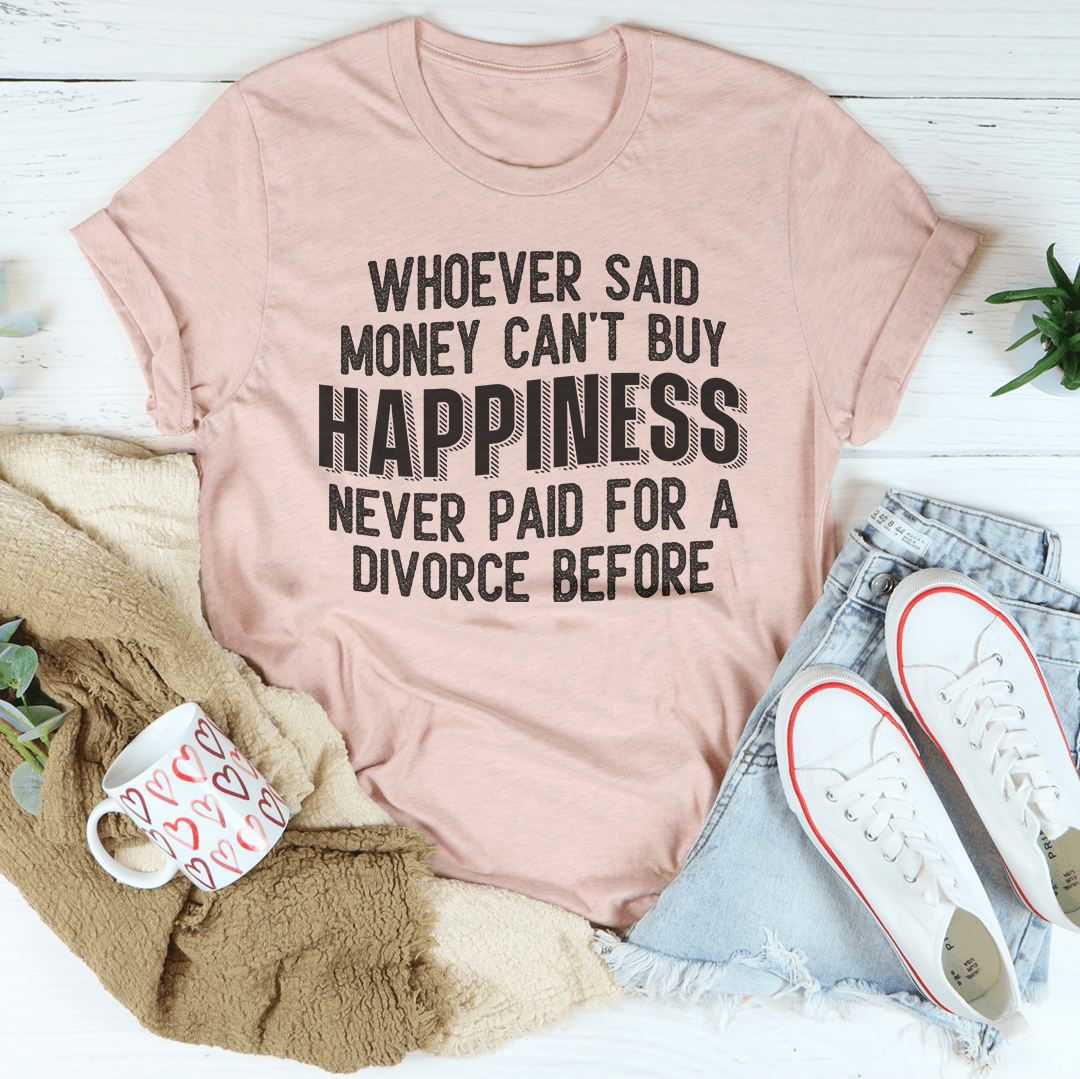 A stylish Money Can't Buy Happiness Tee made from soft ring-spun cotton, featuring durable double stitching and a unique design.