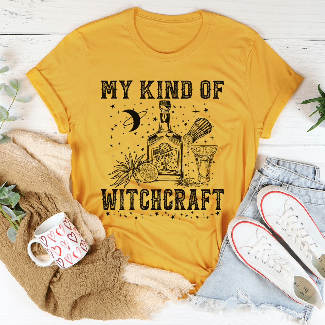 My Kind Of Witchcraft Tee featuring a whimsical design, made from soft ring-spun cotton with durable stitching.