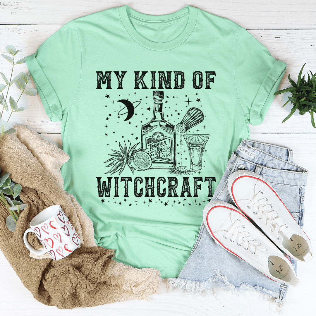 My Kind Of Witchcraft Tee featuring a whimsical design, made from soft ring-spun cotton with durable stitching.