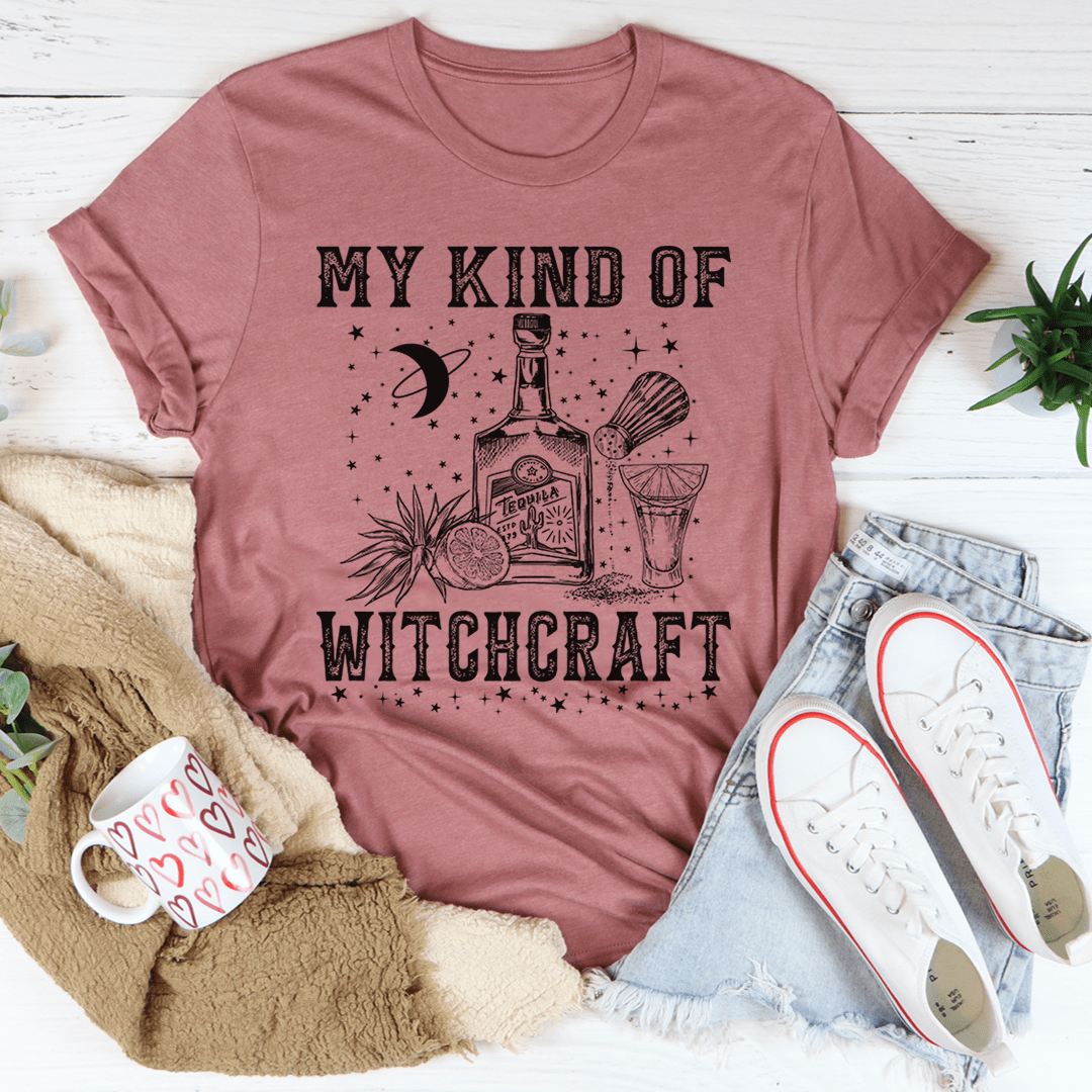 My Kind Of Witchcraft Tee featuring a whimsical design, made from soft ring-spun cotton with durable stitching.