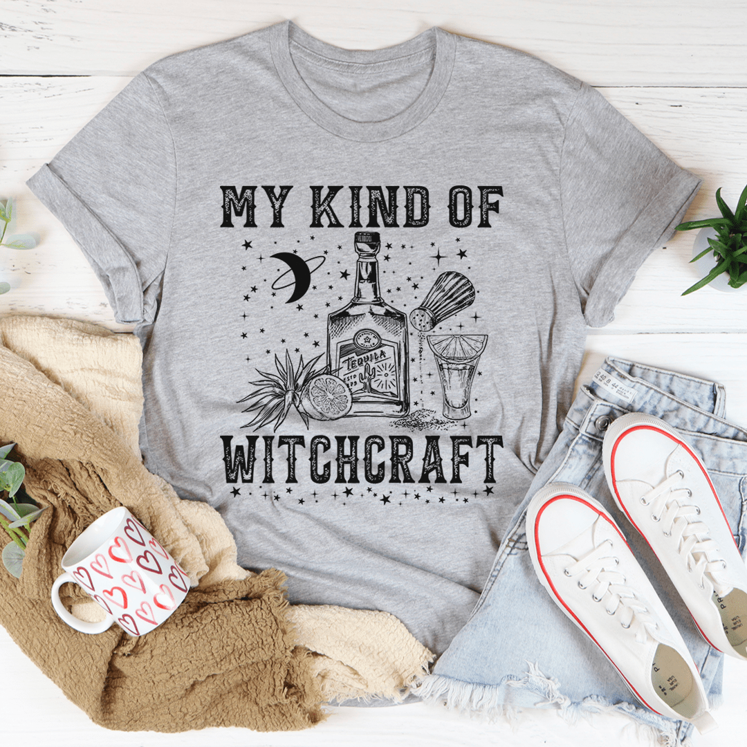 My Kind Of Witchcraft Tee featuring a whimsical design, made from soft ring-spun cotton with durable stitching.