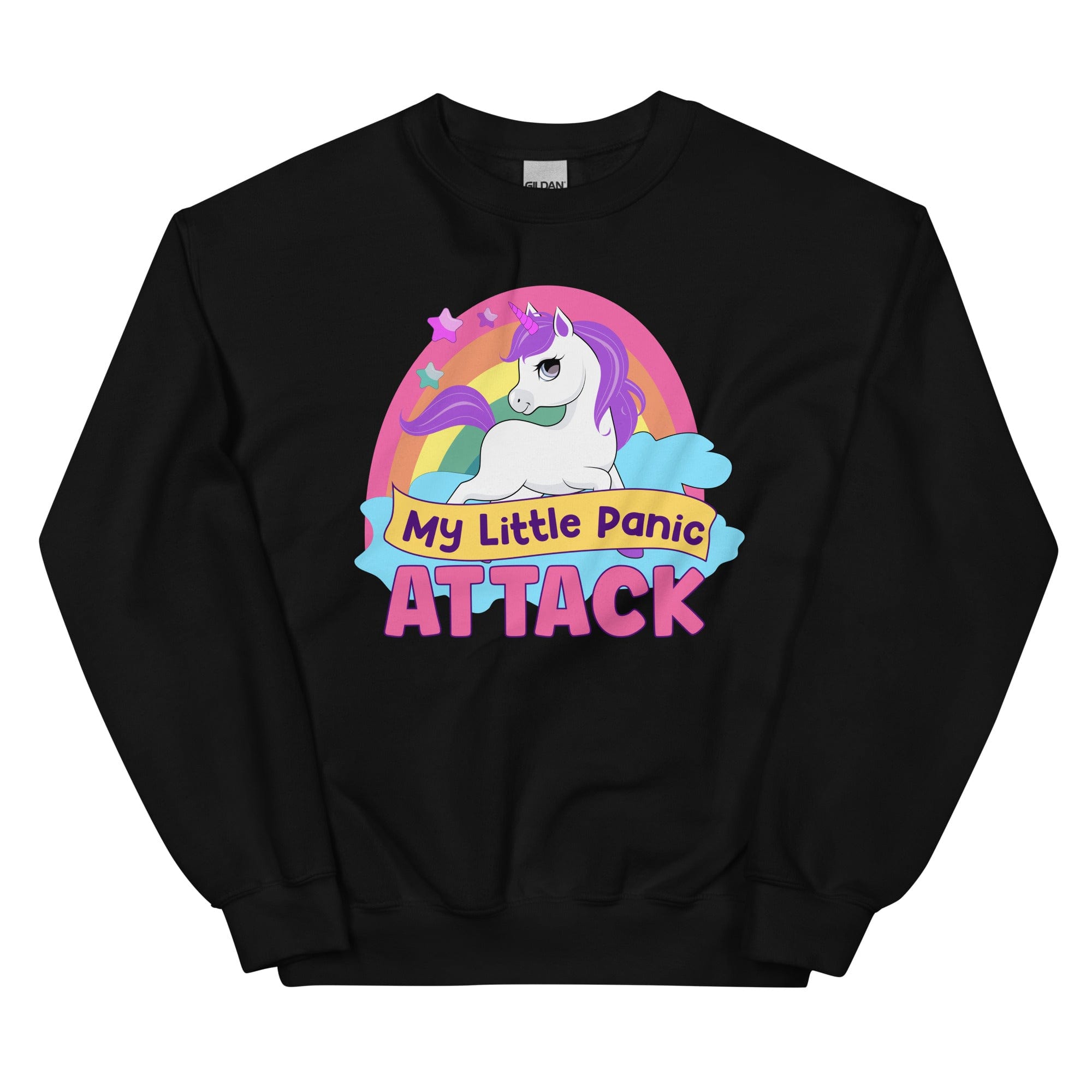 My Little Panic Attack sweats featuring unique designs by top artists, made from a cozy cotton/poly fleece blend.