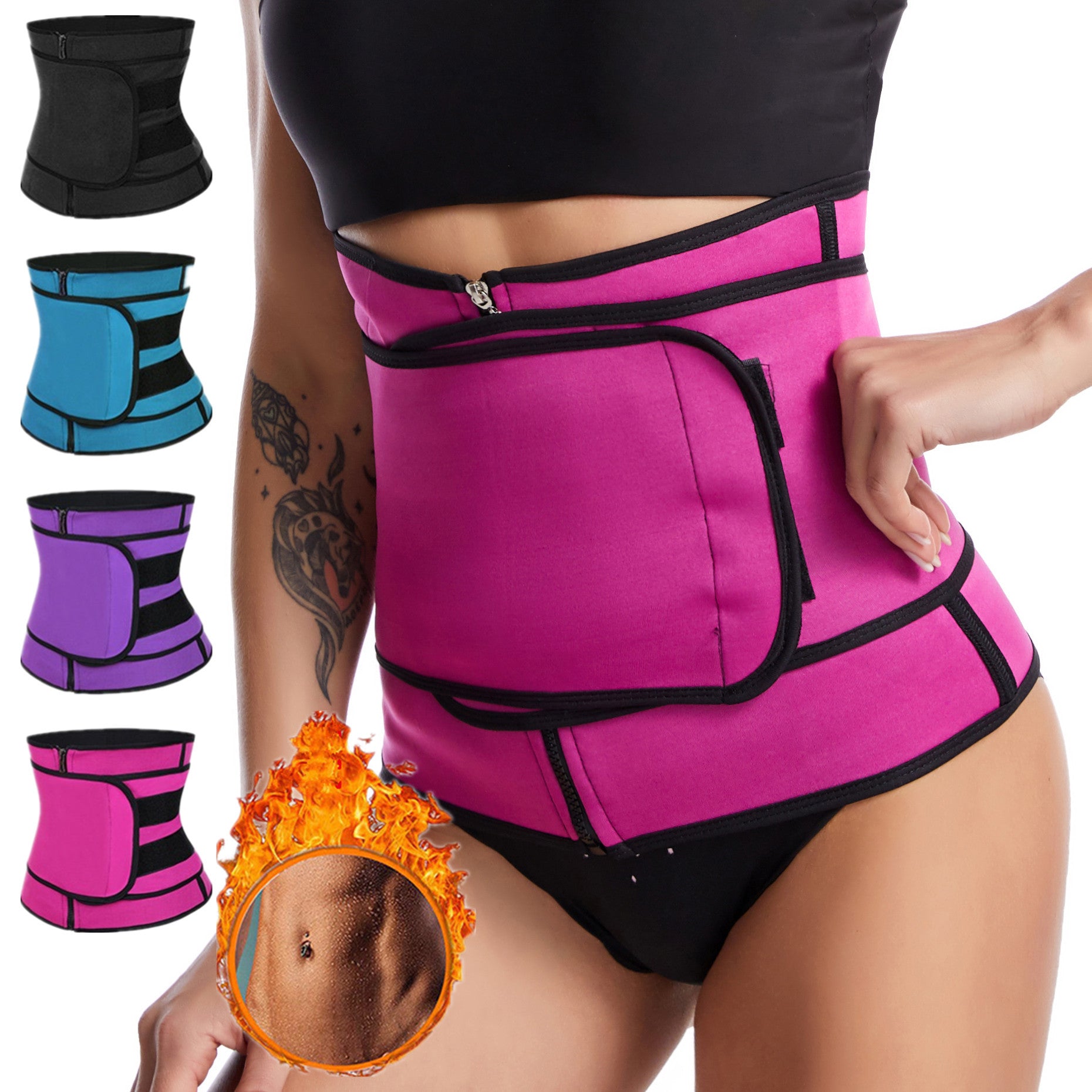 New Style Women's Body Sculptor Waist Shaping Device in various colors, showcasing its neoprene fabric and Velcro zipper collar design.