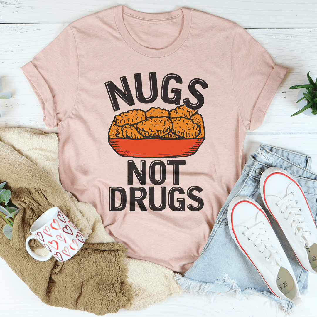 Nugs T-Shirt made of soft ring-spun cotton, featuring double stitching on neckline and sleeves, available in various sizes.