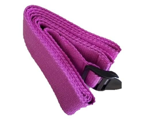 OMSutra Yoga Strap featuring a cinch buckle, made of anti-slip cotton webbing, 6 feet long and 1.5 inches wide, ideal for yoga practice.