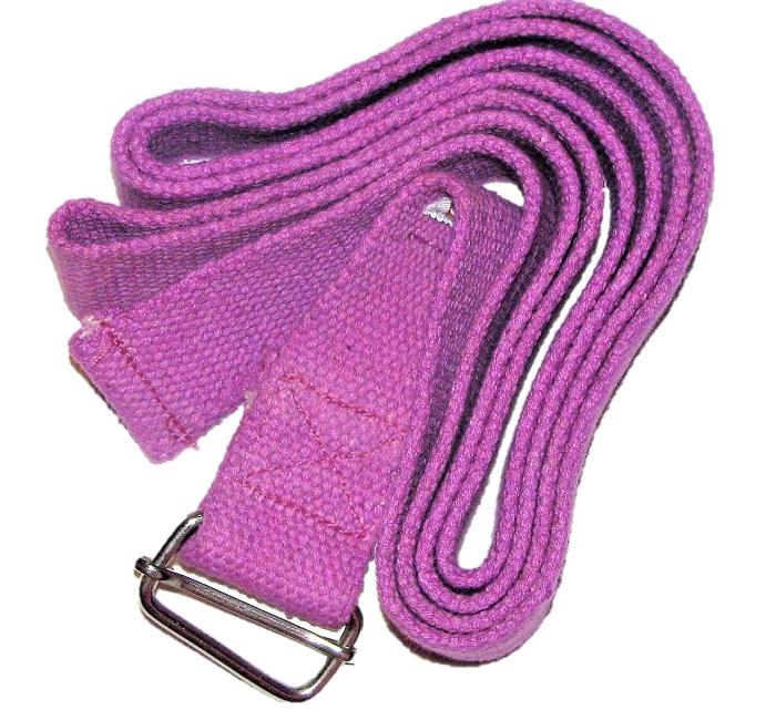 OMsutra Yoga Strap in cinch/buckle design, made of anti-slip cotton webbing, 1.5 inches wide and 8 feet long, ideal for yoga practice.