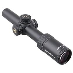 Optics Aston 1-6x24 SFP Tactical Rifle Scope showcasing its sleek design and etched glass reticle.