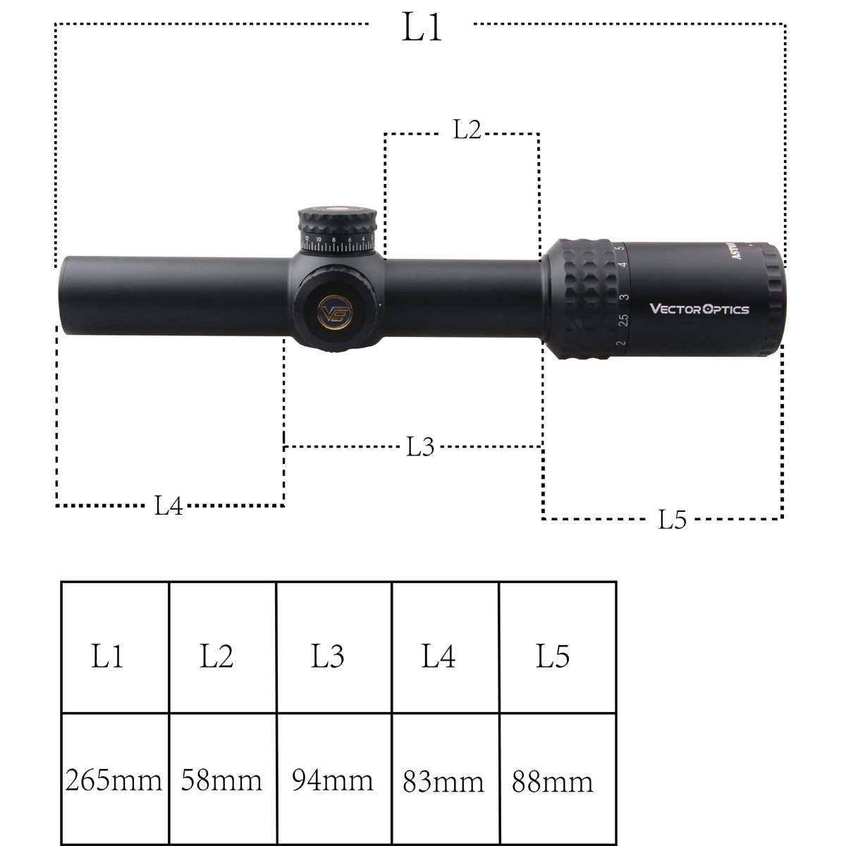 Optics Aston 1-6x24 SFP Tactical Rifle Scope showcasing its sleek design and etched glass reticle.