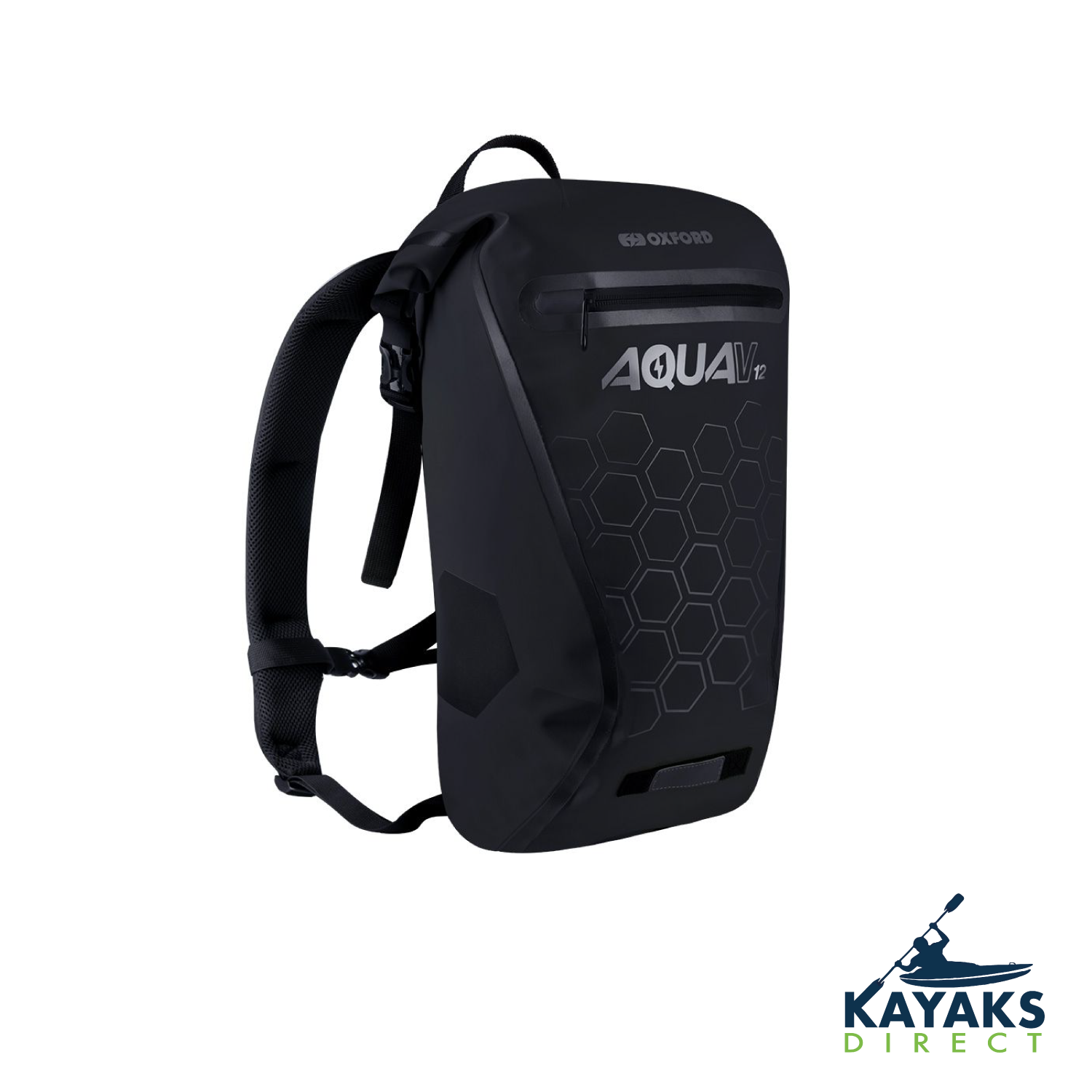 Oxford Aqua V20 Dry Backpack with waterproof roll top closure and reflective detailing, ideal for outdoor activities.