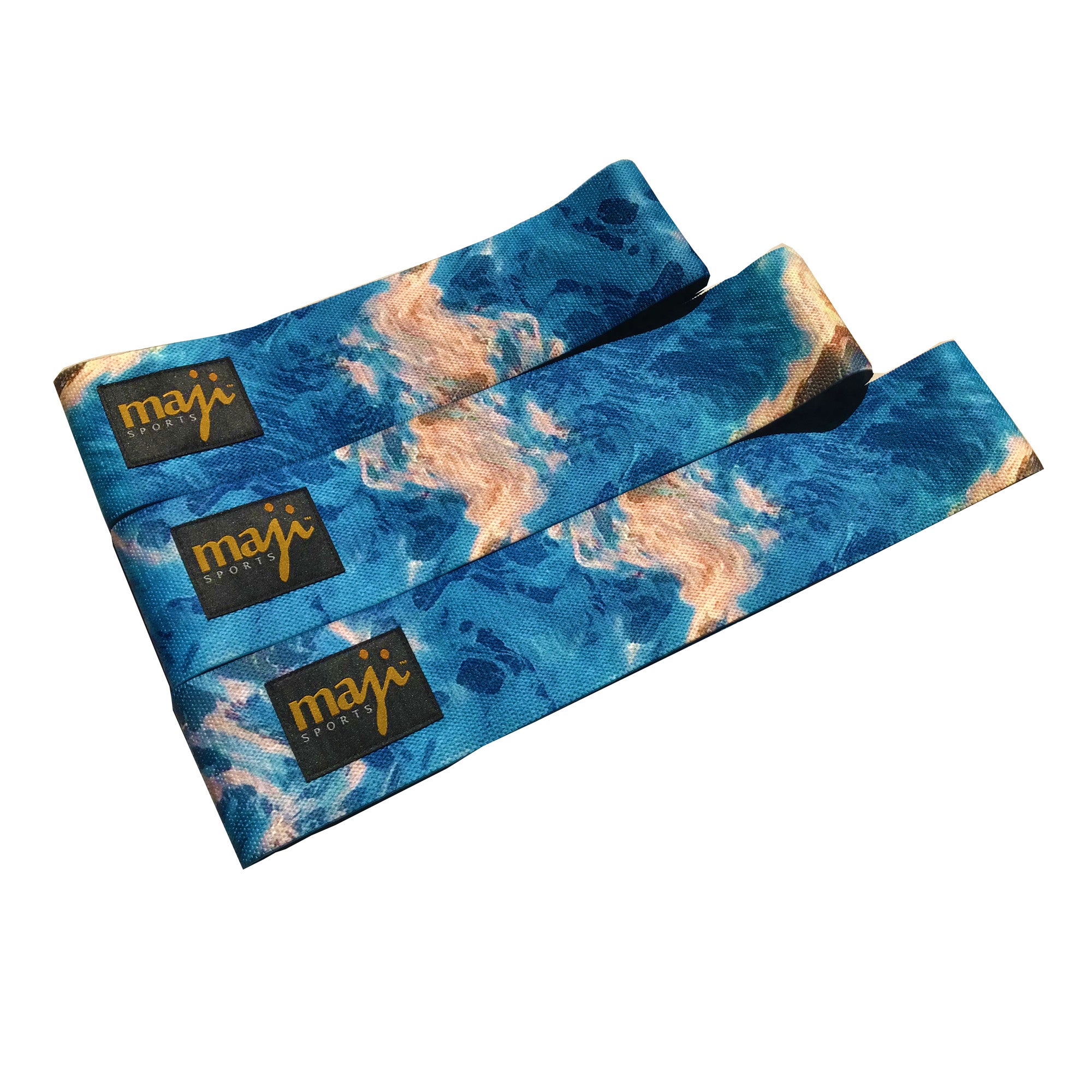 Pack of three colorful tie-dye bootie bands designed for various workouts and exercises, showcasing their vibrant patterns.