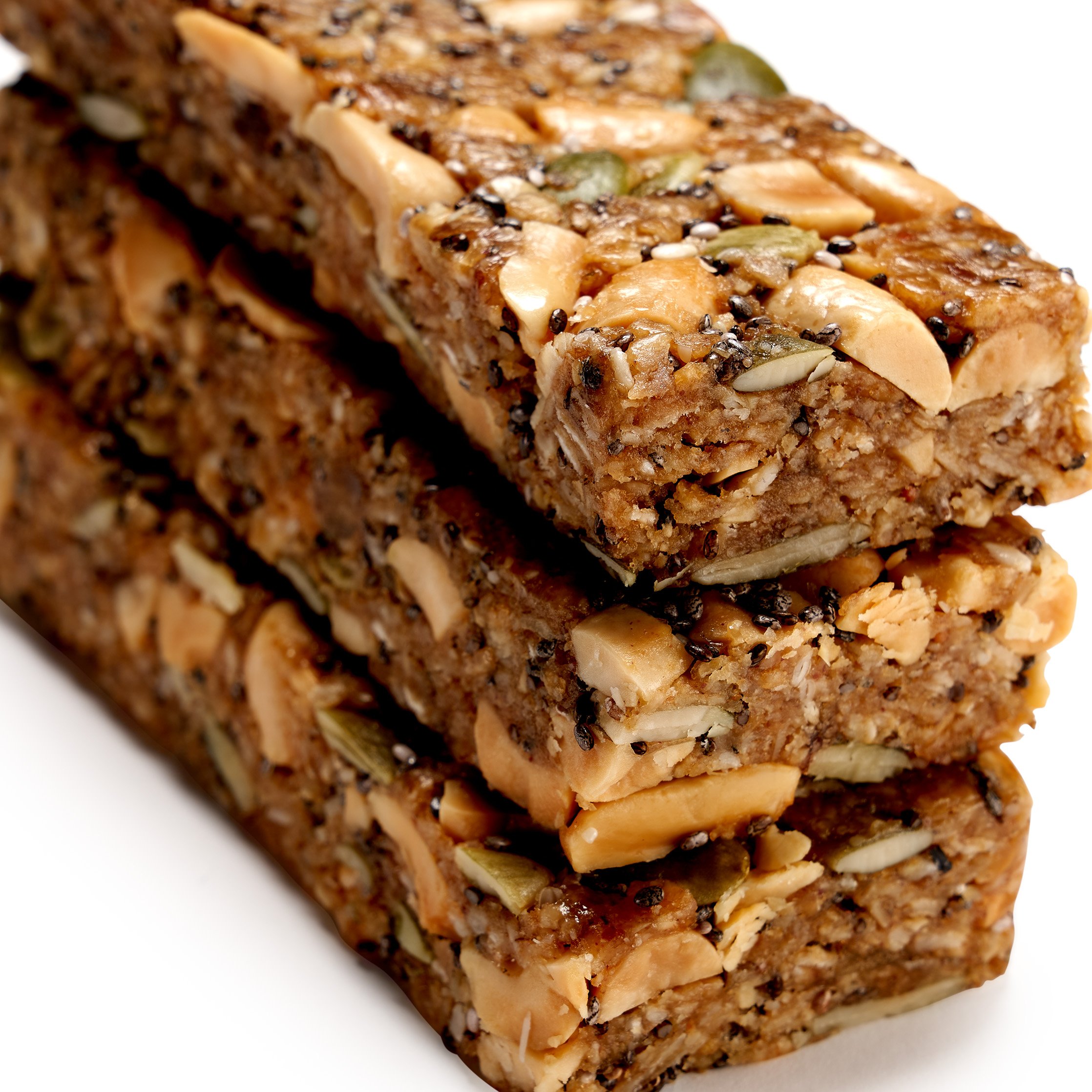 A box of Peanut Butter Mini Seed + Nut Bars featuring 24 individually wrapped bars made with roasted peanuts and assorted seeds.