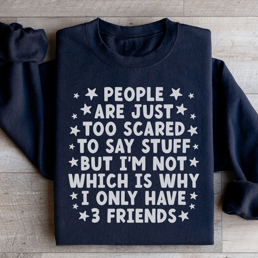 A cozy pair of 'People Are Just Too Scared' sweats featuring unique artist designs, made from a soft cotton/poly fleece blend.