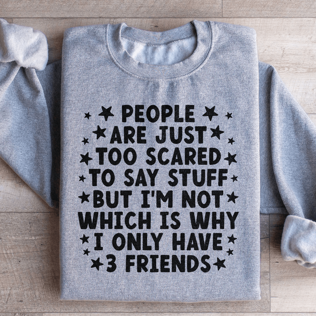 A cozy pair of 'People Are Just Too Scared' sweats featuring unique artist designs, made from a soft cotton/poly fleece blend.