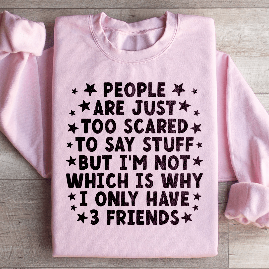 A cozy pair of 'People Are Just Too Scared' sweats featuring unique artist designs, made from a soft cotton/poly fleece blend.