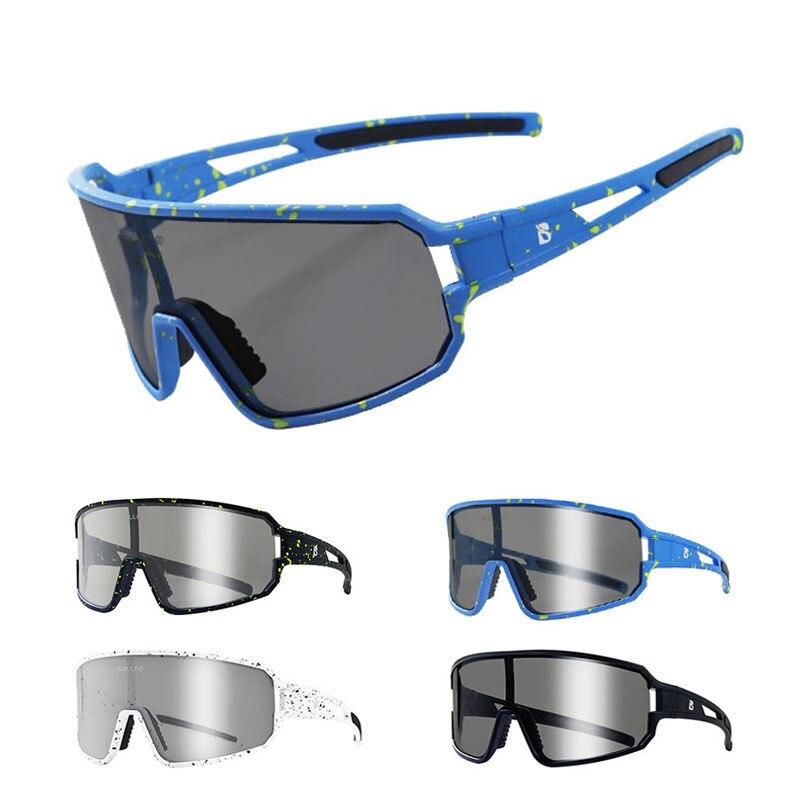 Polarized photochromic sunglasses with UV protection, suitable for men and women, displayed in various colors including black and blue starry.