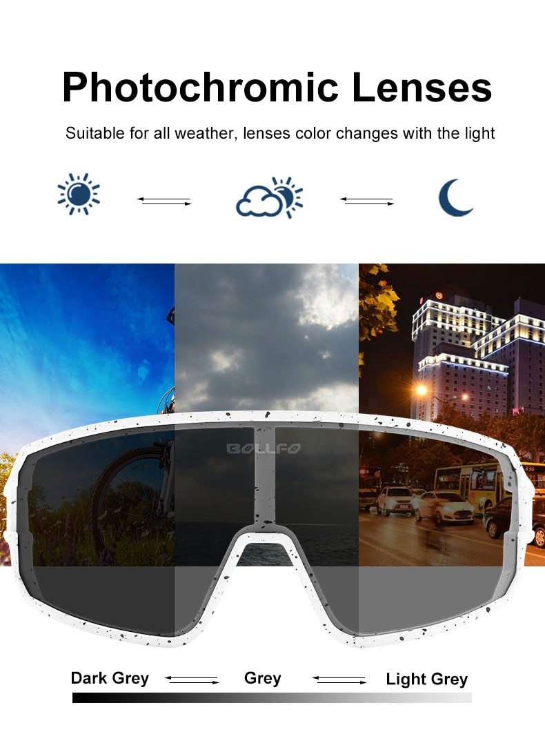 Polarized photochromic sunglasses with UV protection, suitable for men and women, displayed in various colors including black and blue starry.